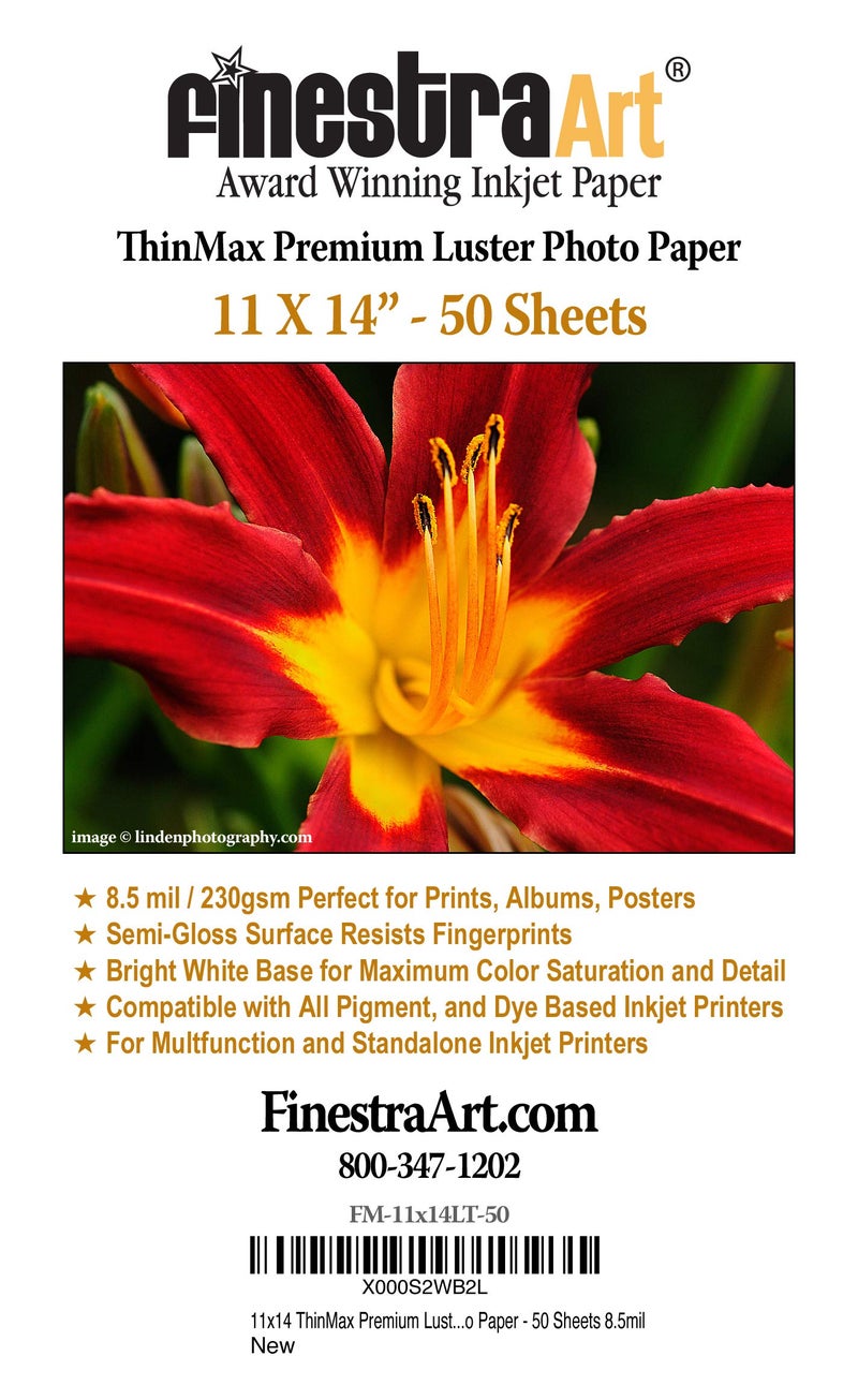 11" X 14" ThinMax Premium Luster Inkjet Photo Paper - 50 Sheets